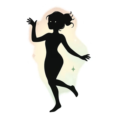 minimalist silhouette of a radiant, delicate figure with a soft pastel aura, a hint of sparkle in the eyes, and a graceful pose, exuding carefree charm and playful chaos sticker