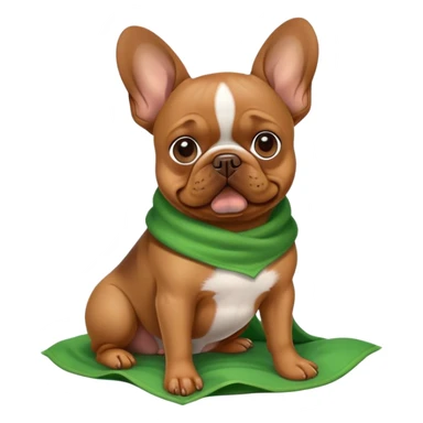 Brown Frenchie dog with green throw up sticker