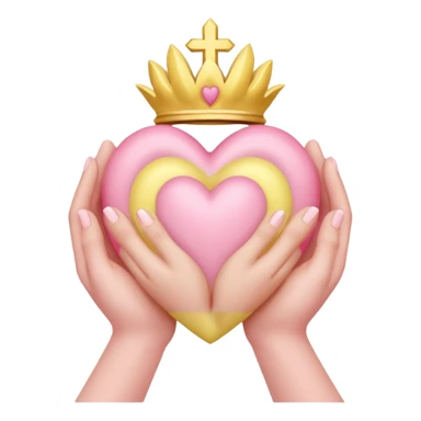 hands holding a pastel pink and pastel yellow sacred heart  sticker