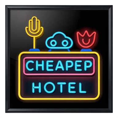 Hotel barato con letrero de neón. sticker