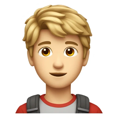 a boy nearly 14 year old boy with brownish blond hair with a red glass and cute sticker