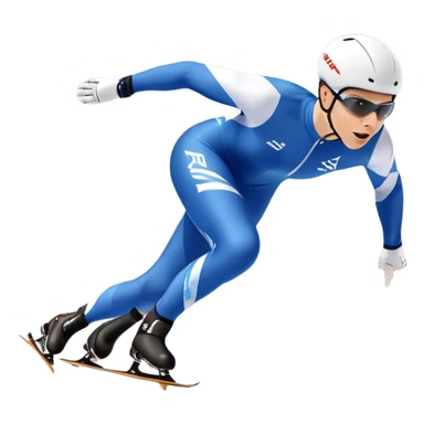 An icon showing a speed skater gliding on a professional oval ice track, captured in mid-motion with aerodynamic posture and sleek skates. The background features snowy mountains, flags, and a clear blue sky. Transparent background reflects the speed and elegance of the sport. sticker