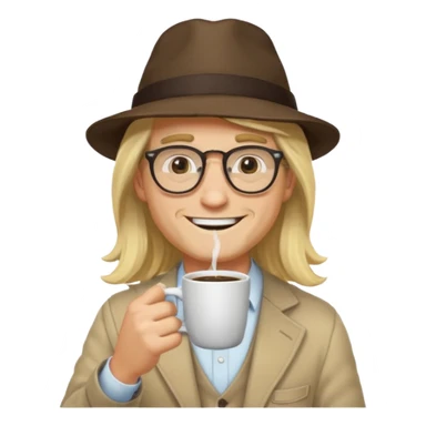 long hair blonde man drink coffe with hat and glasses sticker