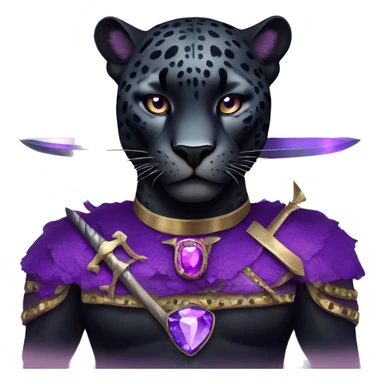 Adult black jaguar with purple butterfly with crossed swords and purple gemstones  sticker