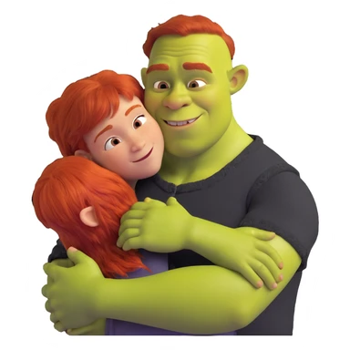 Shrek hugging a red-haired teenage boy sticker
