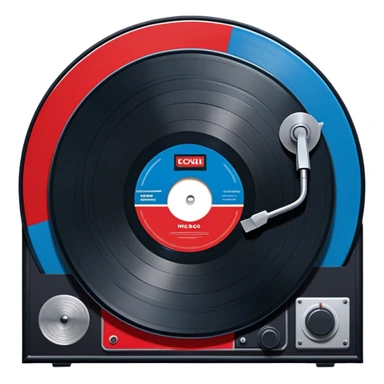 Icon for Vinyl Record Collecting: large black? red and blue vinyl records in decorative packaging featuring artist images, neatly arranged on a wall or shelf, vinyl record player. The icon should reflect the aesthetic and artistic aspect of collecting vinyl records. Transparent background. sticker