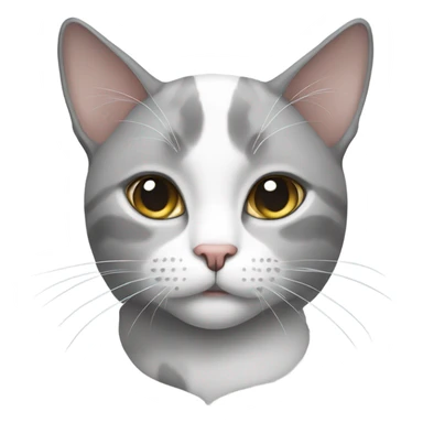 White and grey cat with symmetrical face sticker