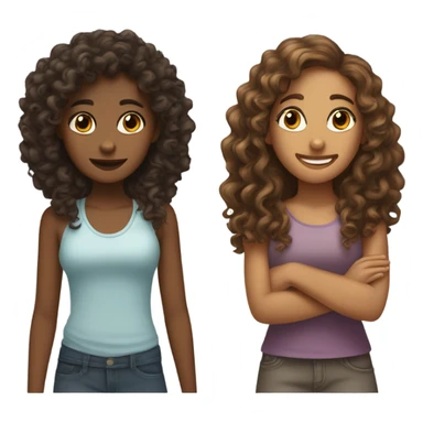  Two girls cuddling one brown skin one curly both Carly hair  sticker