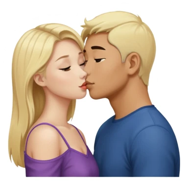 blonde girl kissing asian man sticker