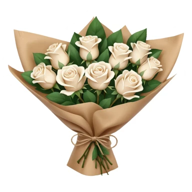 white roses bouquet in brown paper sticker