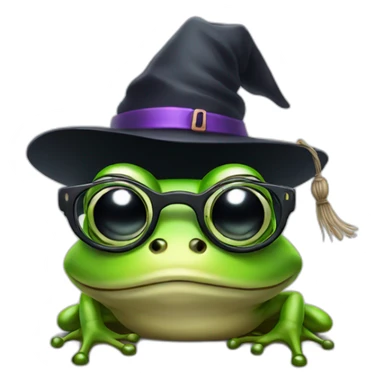 a frog wearing glasses and witch hat sticker