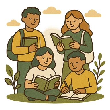 students, modern look, green gold and white color scheme, rounded shapes, simple design sticker