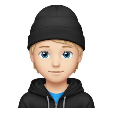 handsome and young teen pinterest boy good at fashion. popular among 'that brat girl', wearing hoodie (no blue) and beanie with blue eye  and little smile  sticker