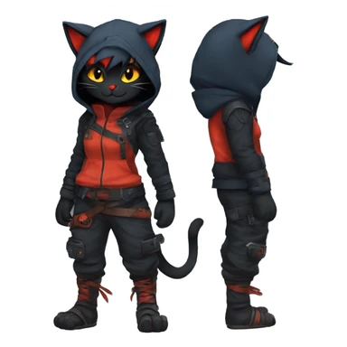 Edgy Shy Anthro Ninja cool pretty dark Litten-Pokémon-cat-fursona-animal techwear sticker