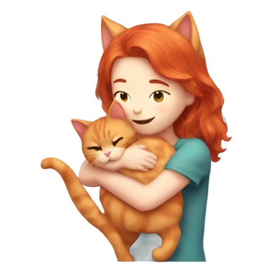 cute red haired cat girl giving a hug to chat sticker