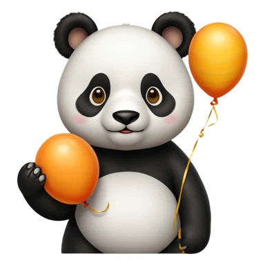 panda holding yellow and orange lines balloon in hand sticker