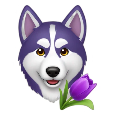 husky with purple-tulip in the moue sticker