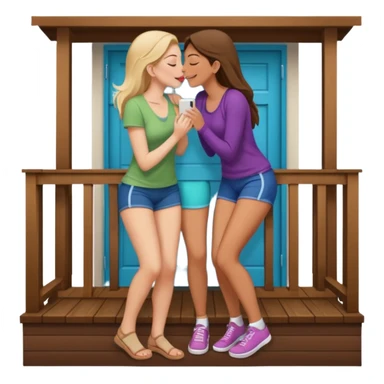 a girl, big butt, white, on her porch, having sex with another girl, no pants, kissing sticker