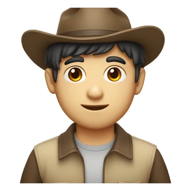 Face emoji, boy in hat with fair skin and dark hair, holding laptop sticker