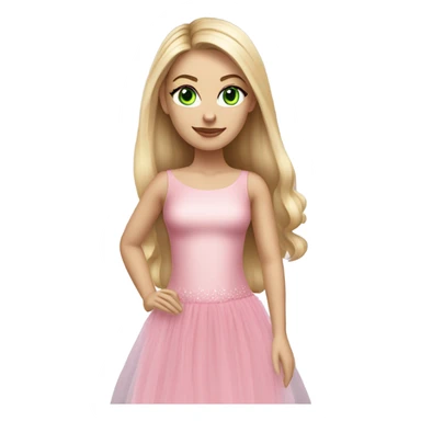 Realistic White girl with Long straight blonde hair, green eyes, tattoos, full body wearing pink tulle dress sticker