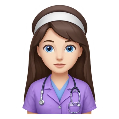 pretty brunette nurse with long hair and blue eyes in lilac scrubs sticker
