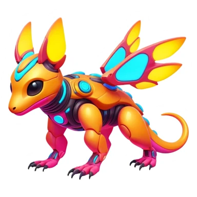 futuristic lush warm-colored neon-colored Fakémon-Trico-creature (full body) sticker