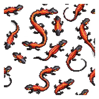 Black salamander with bright red flame-like patterns on its scales, fiery design sticker