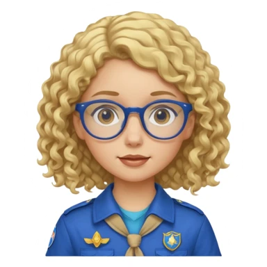 scout girl with blue scout uniform, blonde curly haired and glassess sticker