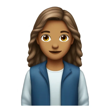 Una chicacon el pelo castaño clarito, ojos marrone muy oscuros, sin pecas, nariz recta, con bastante pecho y la ropa de color azul sticker