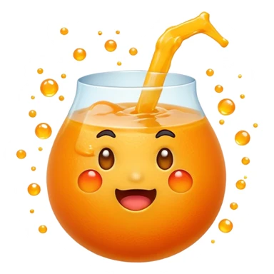 Cute mandarin emoji exploding with juice, chubby shape, sparkles, playful expression, kawaii style, transparent background. sticker