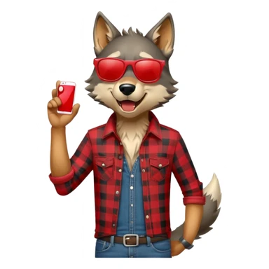 friendly anthropomorphised wolf in jeans and plaid shirt, wearing dark sunglasses, howling, upright pose sticker
