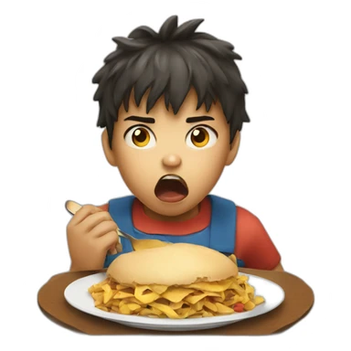 Angry child eating sticker