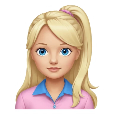 Emma Bunton with long blonde ponytail hair, blue eyes, light pink outfit sticker