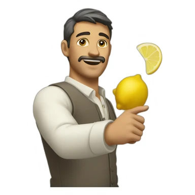 a man pointing with a lemon in his hand sticker