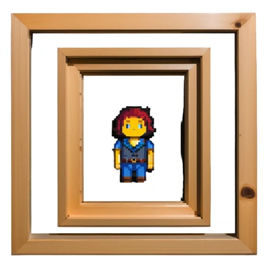 A pixelated portrait of a man in a wooden picture frame sticker