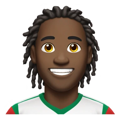  Young black man- 4 inch short black nappy messy dread locks-  low eyebrows - low eyes - no facial hair laughing Portugal jersey lean crazy smile  sticker