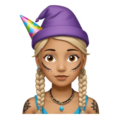 braided and tattoedbraided with lots lots lots of face tattooes and a party hat sticker