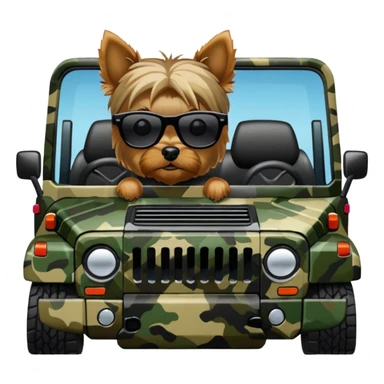 yorkie wearing sunglasses driving a camo hummer  sticker