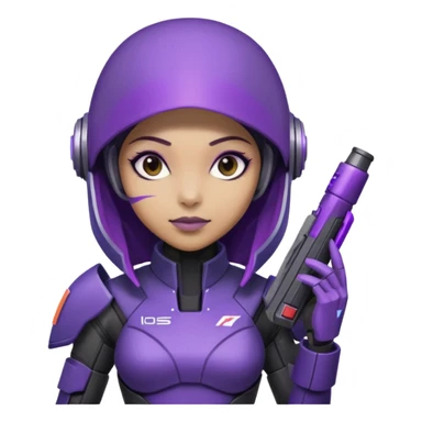 cute Tali'zorah from Mass Effect, full suit, purple visor, holding omni-tool sticker