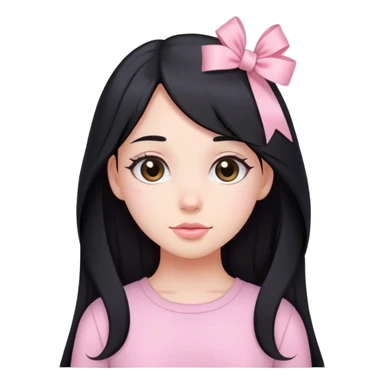 girl with long black hair with soft pink ribbon clip and soft pink clothes  sticker