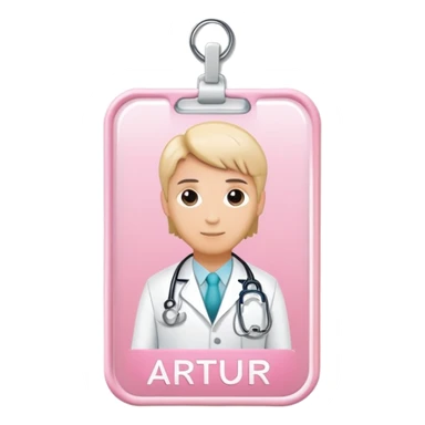 light pink doctor id badge with the name artur sticker