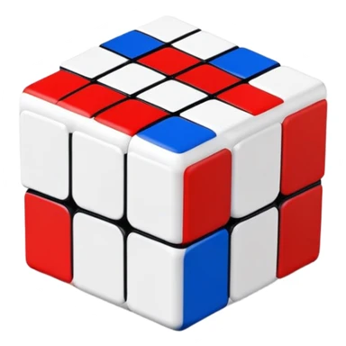 A minimalist 3x3 Rubik's Cube with only blue, red, and white colors, clean iOS emoji style, simple design sticker