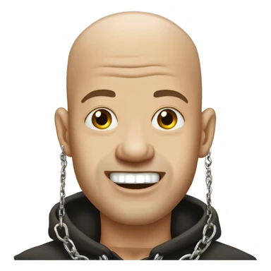 almost bald man with earrings and a chain. he has his tounge out and his two hands are foward s if he was trying to grab us sticker