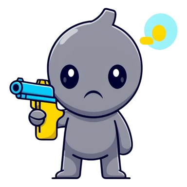 sad face character with water gun pointing directly at its temple sticker