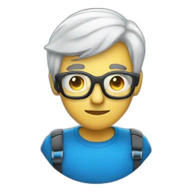 blue developer man with glasses and code sticker