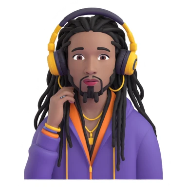 modern rapper with black dreadlocks, headphones around neck, expressive face, graffiti background sticker