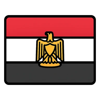 Egypt flag, modern icon, red, white, and black horizontal bands, gold eagle in center, no text sticker