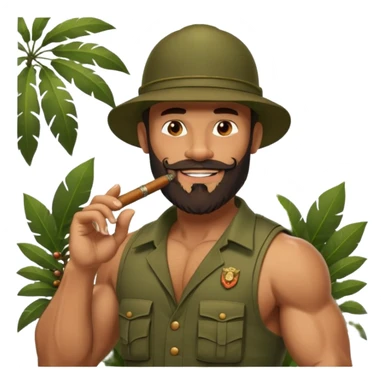 brauny vested bearded jungle commando smoking a cigar with a grin sticker