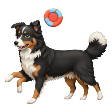 Tri color black Aussie Shepherd with frisbee with no tail  sticker