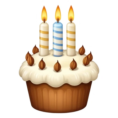 A hazelnut with cream on it which make it look like a birthday cake and some birthday candles on it sticker